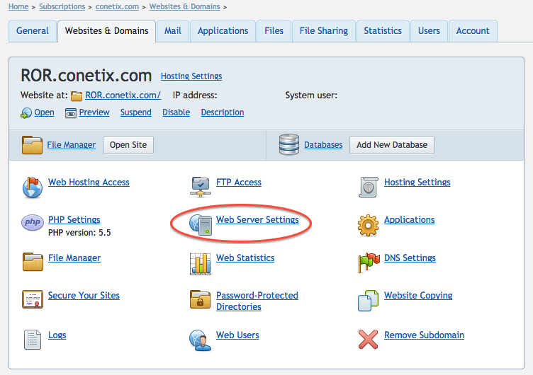plesk 12 web server settings