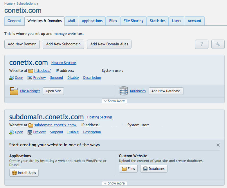 plesk 12 add subdomain screenshot