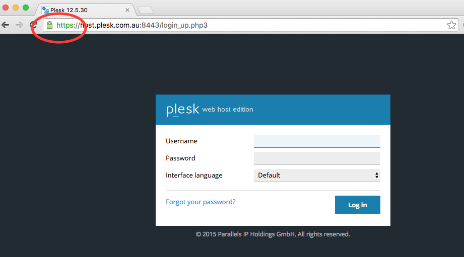 plesk secure admin screenshot https