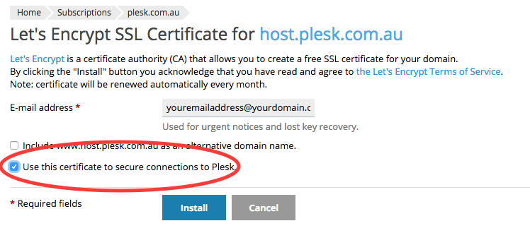 lets encrypt to secure plesk