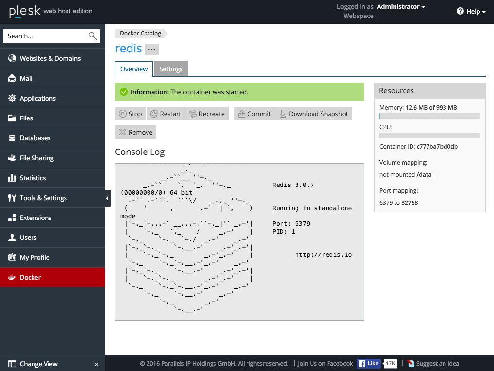 what's new plesk onyx: docker management for containers