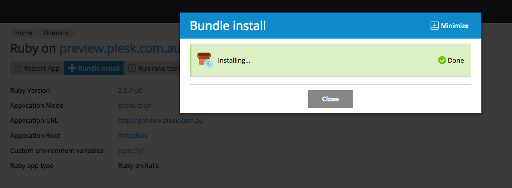 what's new plesk onyx: install bundle done