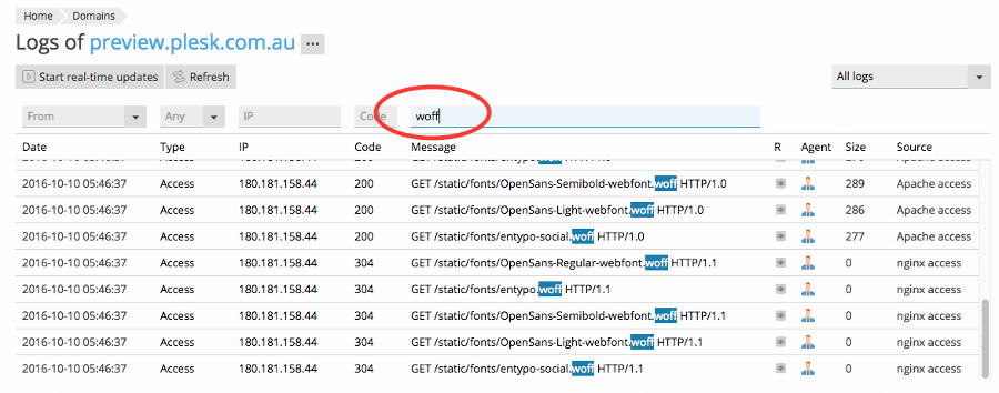 what's new plesk onyx: log file debugging