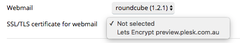 what's new plesk onyx: webmail ssl/tls