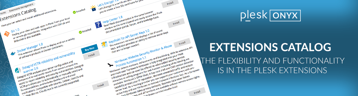 what's new plesk onyx: plesk extensions catalog
