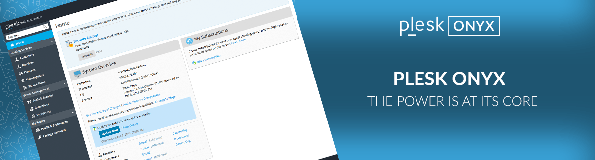 what's new plesk onyx: core screenshot
