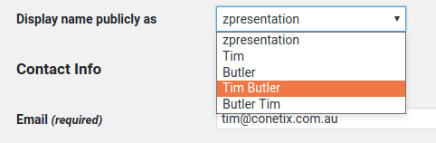 wordpress - edit display name
