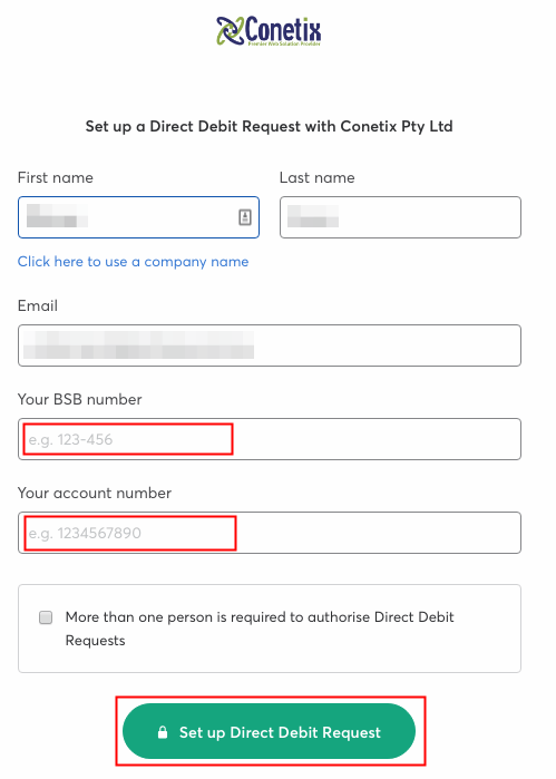 how to setup direct debit for hosting payments