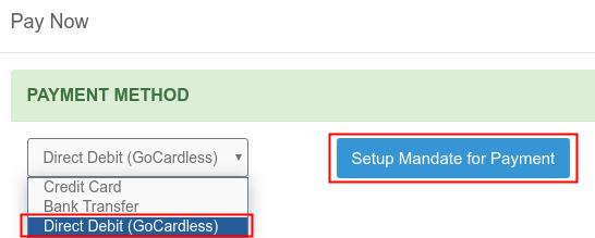 how to setup direct debit for hosting payments