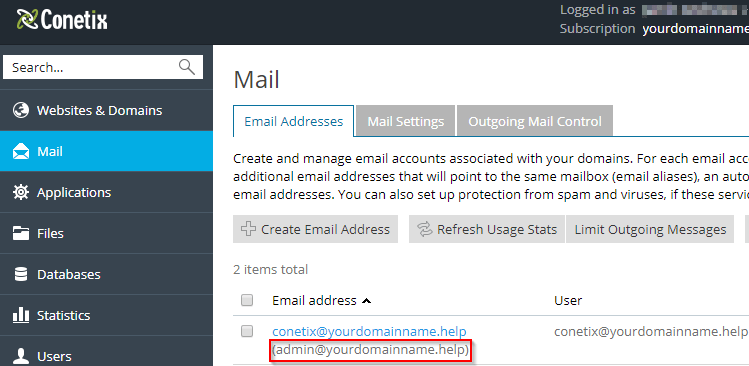 plesk onyx - how to add an email alias